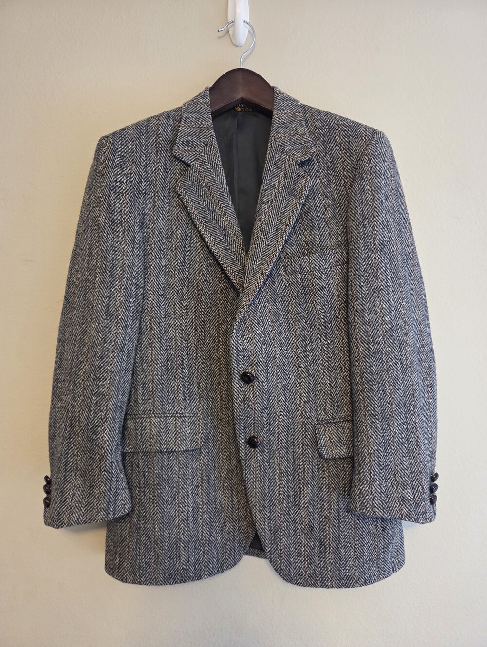 Harris Tweed Vintage Sport Coat Jacket 42R Herringbone Gray Multicolor Stripe